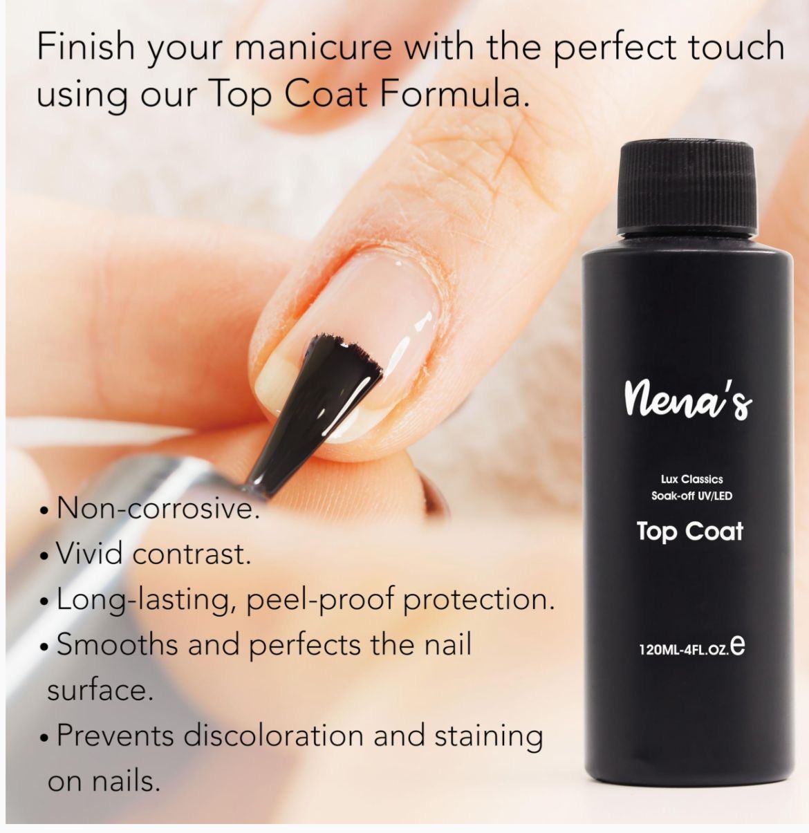 Alto brillo y larga duración: ofrece un acabado ultra brillante que no se embota, manteniendo sus uñas hermosas y protegidas durante más tiempo.
Fórmula sin limpieza: no hay necesidad de limpiar después de secar bajo luz UV, ahorrando tiempo y esfuerzo.
Se cura con luz UV/LED: Compatible con lámparas UV y LED para un secado rápido y uniforme.
Fácil de quitar: fórmula de remojo que se quita fácilmente sin dañar tus uñas naturales.
Gran capacidad: con 4.1 fl oz de producto, tendrás suficiente para múltiples aplicaciones, perfecto para profesionales o entusiastas del arte de uñas.
Acabado de calidad de salón: ideal para manicuristas profesionales o para aquellos que quieren resultados a nivel de salón en casa.